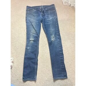 Jack Jones Jeans Intelligence Glenn Slim Fit Blue Wash Distress Denim Mens 34x32